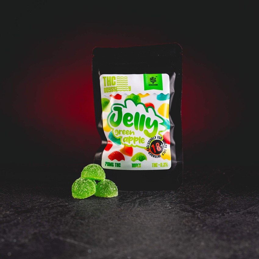 Premium Fruchtgelee TH Odyssey Jelly 70mg von Kratom Welt – Sammlerprodukt mit 10 Geleestücken, jeweils 7 mg TH-Cannabinoid, insgesamt 70 mg pro Packung. Hergestellt aus hochwertigen Zutaten, mit zarter Textur und einfacher Dosierung, entspricht den gesetzlichen Anforderungen der Europäischen Union mit einem Gehalt unter 0,2 %, wodurch es ein sicheres und legales Sammlerstück ist, das für seine entspannenden, harmonisierenden und stressreduzierenden Effekte geschätzt wird.