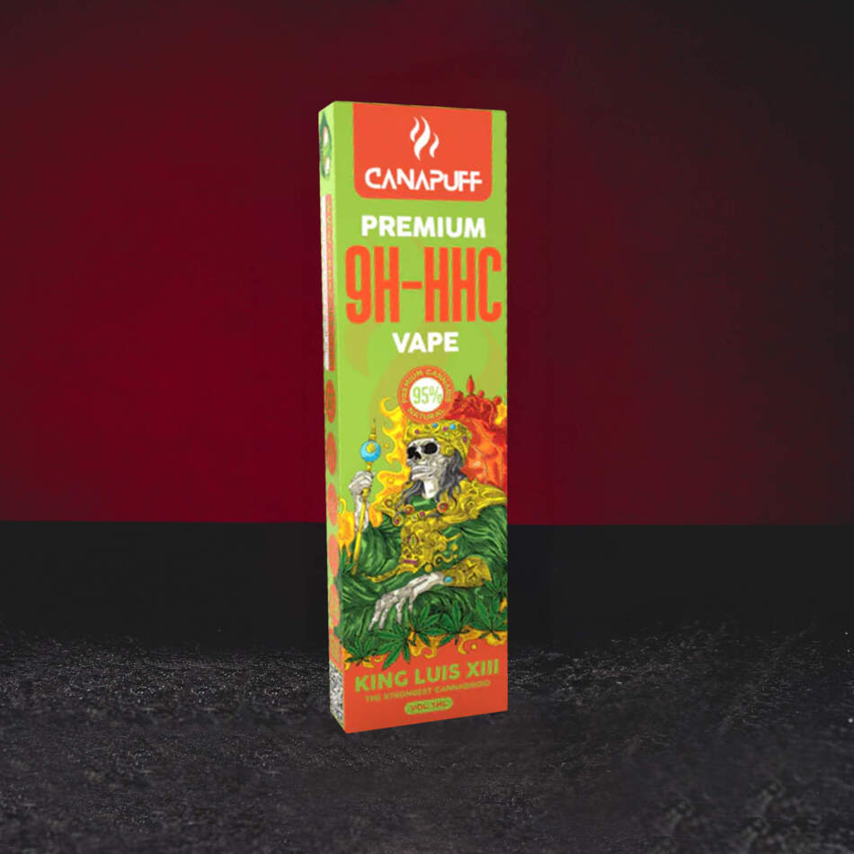 9H-HHC Vape King Luis XIII 95% 1ml – intensiver Kush-Vape mit Kiefer-, Limetten-, Erd- und Benzinnoten inspiriert vom OG Kush Profil vape met innovatieve 9H-HHC cannabinoïde in de varianten Super Lemon Haze, Rainbow Runtz, King Luis XIII en Donny Burger vape desechable premium con innovador cannabinoide 9H-HHC en variantes