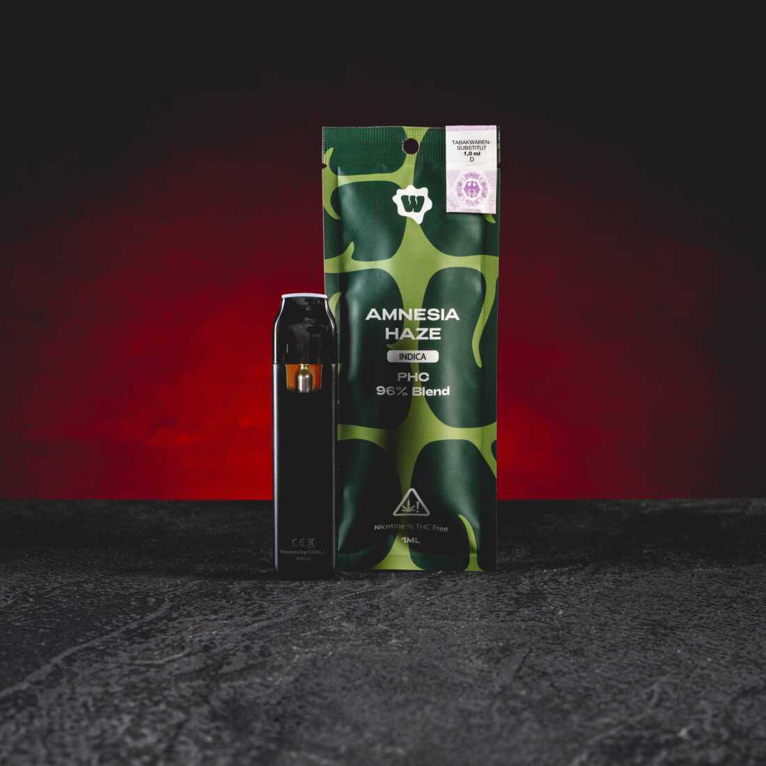 Kratom World PHC Vape 96% 1ml Amnesia Haze – Premium PHC Vape mit frischem Haze-Aroma, Kräuternoten und leicht zitrischem Charakter
