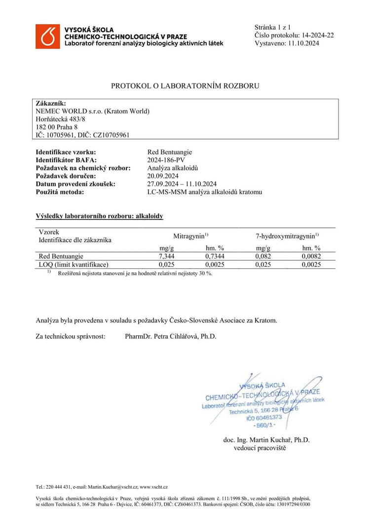 Kratom World Lab testet red bentuangie da kratom Alkaloide verkauf verifiziert