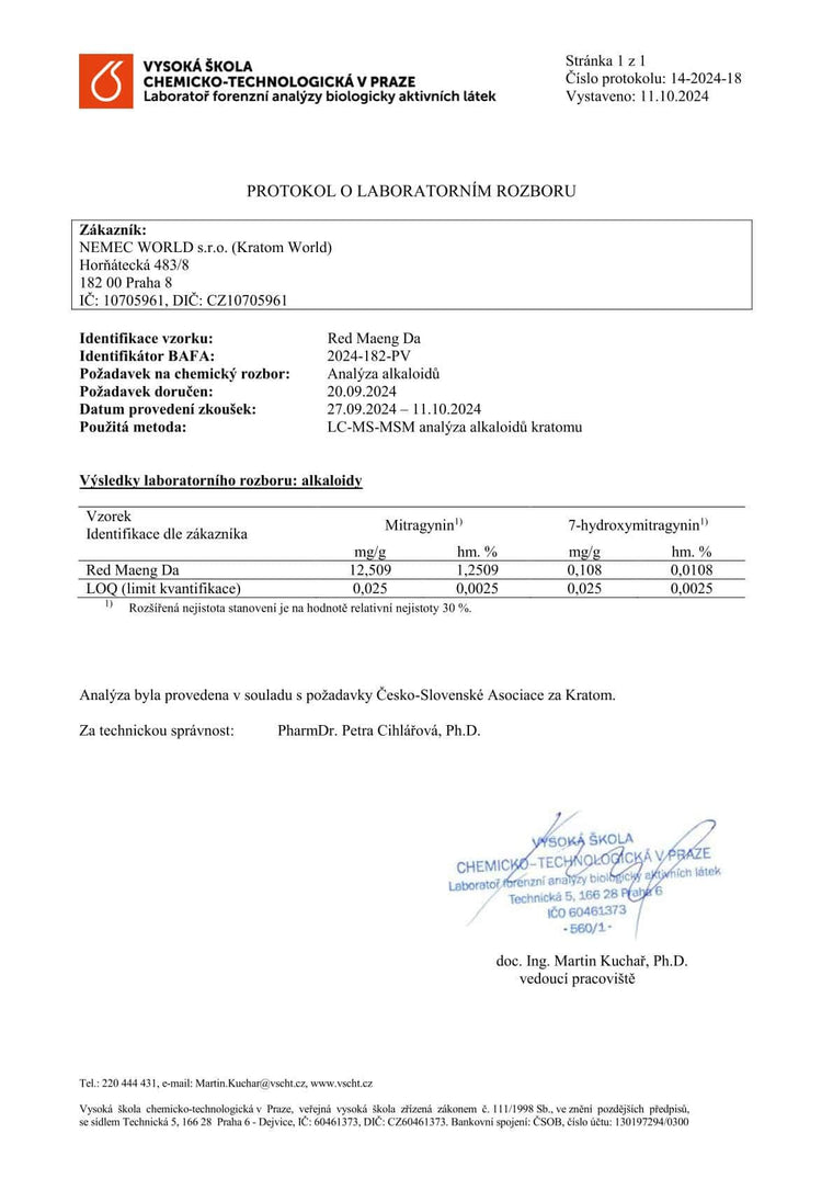 Kratom World Lab testet red maeng da kratom Alkaloide verkauf verifiziert