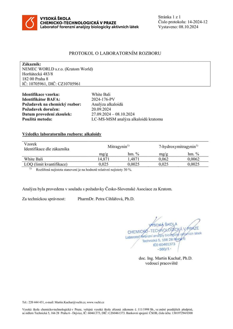 Kratom World Lab testet white bali kratom Alkaloide verkauf verifiziert